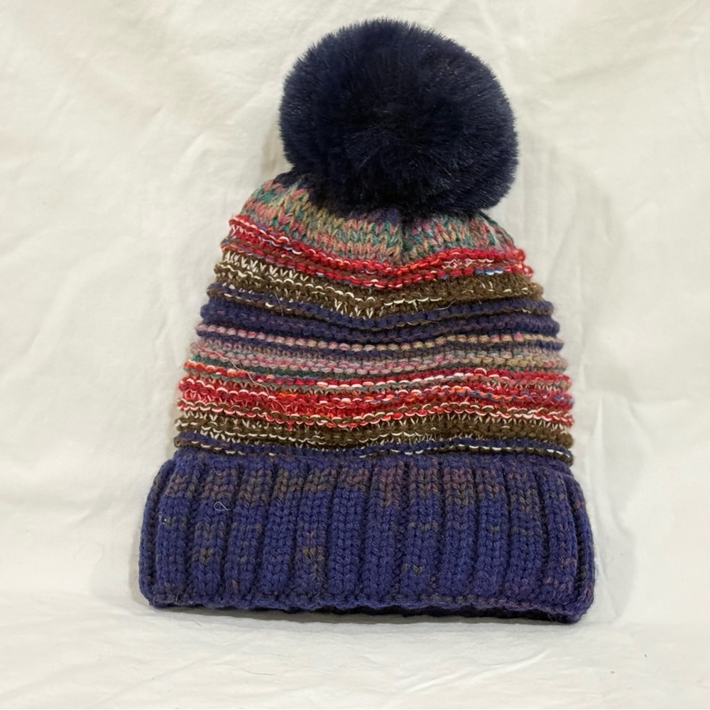 Colorful Knit Beanie with Pom Pom